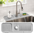 Faucet Mat for Kitchen Sink, Silicone Splash Guard, 17.7x5.5 in, Light Gray | 5° Fast-Draining Slope, Trimmable 1.5–2.6 in Center Hole by Unknown