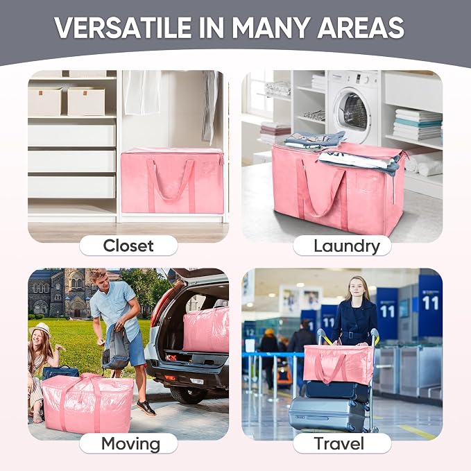 TICONN 2 Pack Extra Large Moving Bags Heavy Duty with Zippers & Carrying Handles, Durable Storage Bags Moving Boxes for Closet Organizers and Storage (2 Pack, Coral) - Image 9