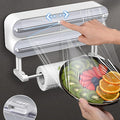 AUSTUFF 3 in 1 Plastic Wrap Dispenser with Cutter Magnetic Aluminum Foil | Wall Mount Kitchen Wrap Organizer, Cling Wrap Dispenser with Paper Towel Holder and Cutter by AUSTUFF