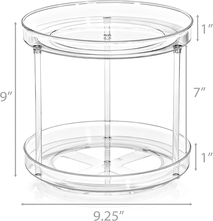 Sorbus 9 Inch Clear Lazy Susan Organizer Set, 2 Flat Turntable Organizer for Spice Organization for Cabinet, One 2 Tier Lazy Susan for Kitchen, Home, Office, Closet, Laundry Room Organization - Image 2