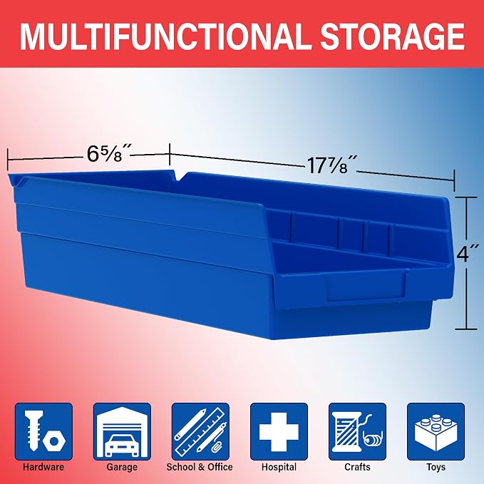 Akro-Mils 30138 Heavy Duty Plastic Shelf Bins, 18"x 6.5"x 4", Red, 12-Pk | Heavy Duty Nesting Storage Bins for Garage, Closet, Refrigerator, Kitchen, Cabinet, Drawer Organization, Pantry Organization - Image 3