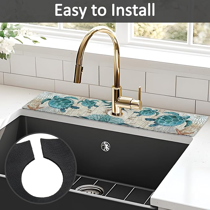 2PCS 24" X 5.5" Kitchen Sink Splash Guard Faucet Mat Sea Turtles Super Absorbent Fast Drying Faucet Guard & Draining Mat Sink Splash Guard Behind Faucet for Kitchen, Bathroom - Image 5