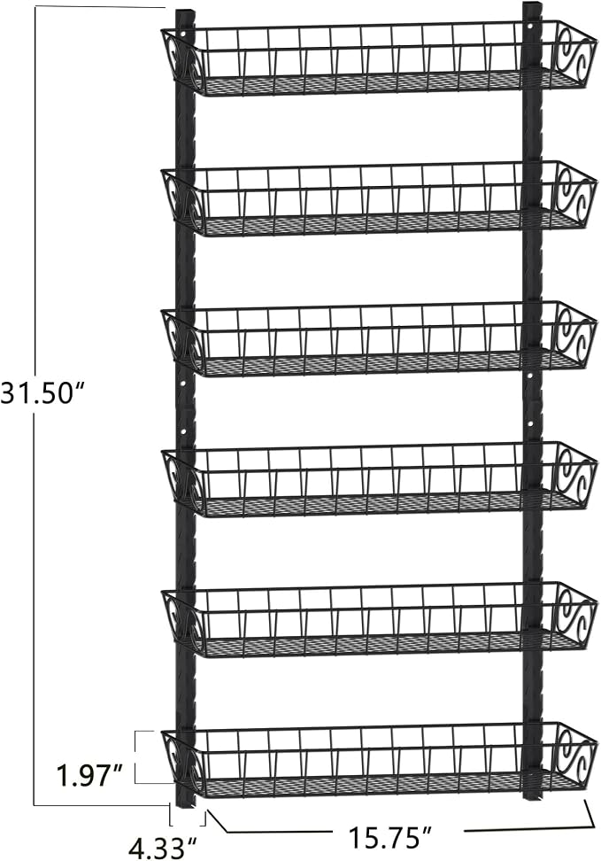SWOMMOLY Adjustable Wall Mount Spice Rack, 6-Tier Dual-use (Multi-use) Organizer, Black | Hanging Spice Rack Organizer, Kitchen Pantry Cabinet Storage Holder for Spices, Mason Jars, Bottles & Cans, Black - Image 6