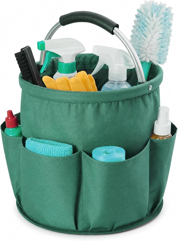 Cleaning Caddy with Handle, Large Supply Organiser 17L with 6 Pockets, Cleaning Products Organiser, Foldable Storage Basket, Portable Cleaning Caddy for Home (Green) by Unknown
