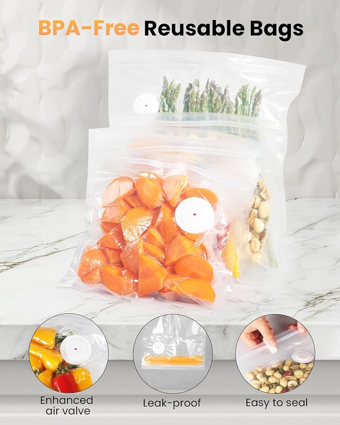 FEPPO Vacuum Sealer for Food with Visible Water Tank, Handheld Saver Compact Vacuum Sealer Machine with 30 Reusable Bags for 6X Preservation & Fresh, Black - Image 5
