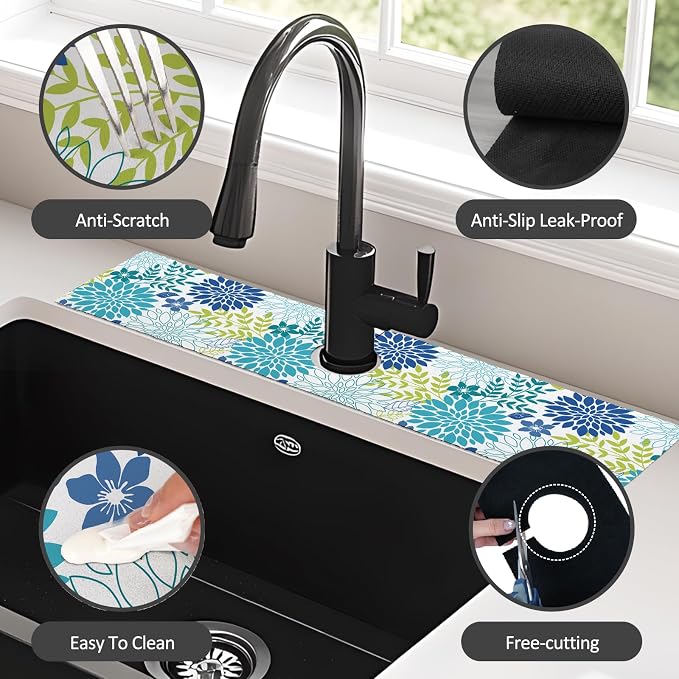 24" X 5.5" Kitchen Sink Splash Guard Faucet Mat Flora Super Absorbent Fast Drying Faucet Guard & Draining Mat Sink Splash Guard Behind Faucet for Kitchen, Bathroom - Image 6