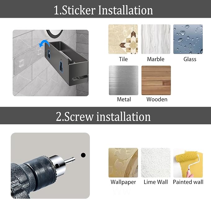 Shower Caddy 2-Pack Shower Shelf, Heavy-Duty Bathroom Storage Shelf | Large Capacity No-Drill Bathroom Organizer, Gray Aluminum Storage Basket, Adhesive Installation - Image 8