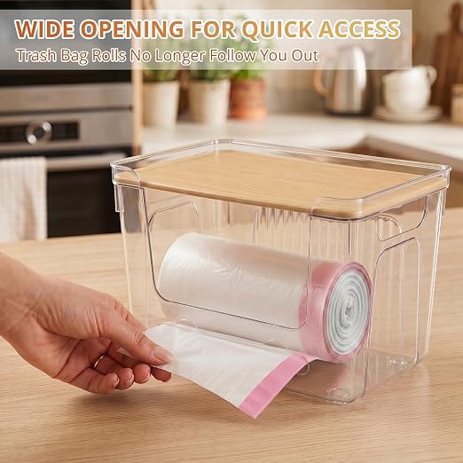 CANTAMI Plastic Trash Bag Dispenser with Lids, Stackable, 2Pack, 1XL+1S | Trash Bag Holder, Clear Organizer Bins for Kitchen, Laundry Room, Under Sink Organization and Storage - Image 4