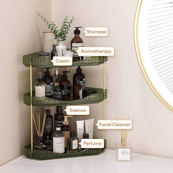 Lifewit 3 Tier Corner Bathroom Counter Organizers and Storage, Green | Plastic Makeup Skincare Organizers Countertop, Large Sink Cosmetic Perfume Shelf for Bedroom, Dresser, Kitchen, Vanity - Image 5