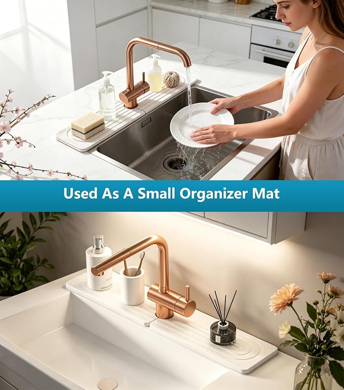 Diatomite Stone Faucet Mat for Kitchen Sink,15.8 x 3.9 Inch | Sink Protectors for Kitchen Sink, Fast Drying Sink Splash Guard Pad, Water Absorbing Stone Drying Tray for Kitchen Bathroom - Image 6