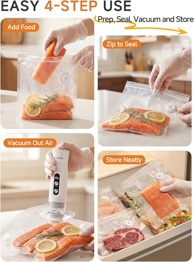 FEPPO Reusable Vacuum Sealer Bags for Food, 20 PCS (10 Medium 8.3"×8.7" + 10 Large 10.2"×11") BPA-Free Food Storage Bags with Air Valve, Leak-Proof & Odor-Resistant for Freshness Preservation - Image 9