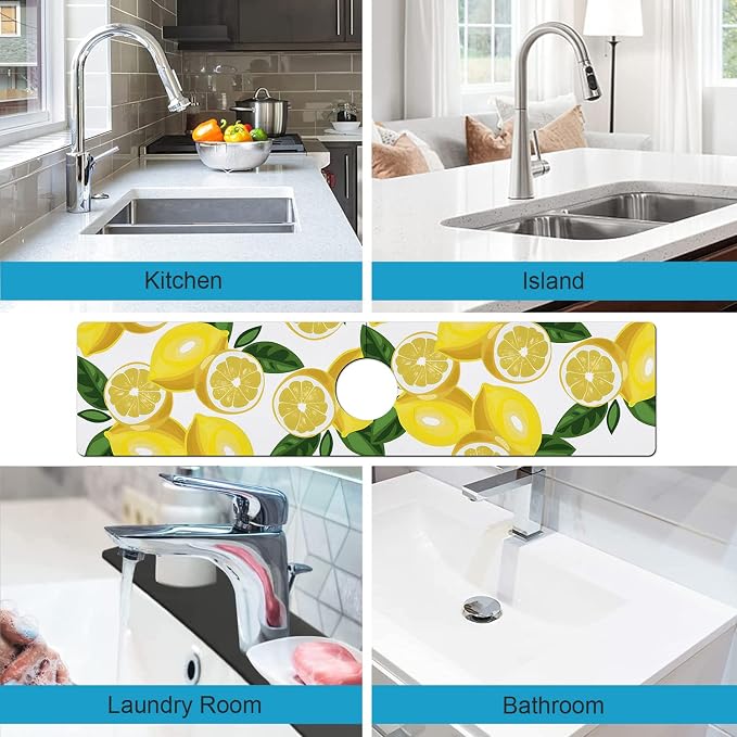 Kitchen Sink Splash Guard Faucet Mat Super Absorbent Fast Drying Mat Sink Gadgets Splash Guard Behind Faucet Drip Catcher for Kitchen (Lemon-1, 23.5x5.5in) - Image 4