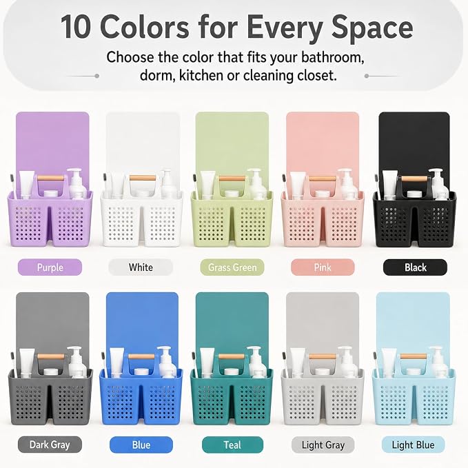 Portable Shower Caddy Basket with 3 Compartments and Handle, Light Gray | Plastic Divided Storage Caddy for Bathrooms, Apartments, Guest Rooms, Offices, Crafts and Under-Sink Organization - Image 9