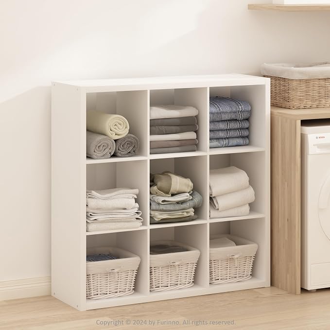 Furinno Simple 9-Cube Storage Organizer, Display Shelf, White | Extra Thick Frame, Open Back Shelving Unit, Storage Shelves, for Organization and Storage, Living Room, Home Office - Image 2