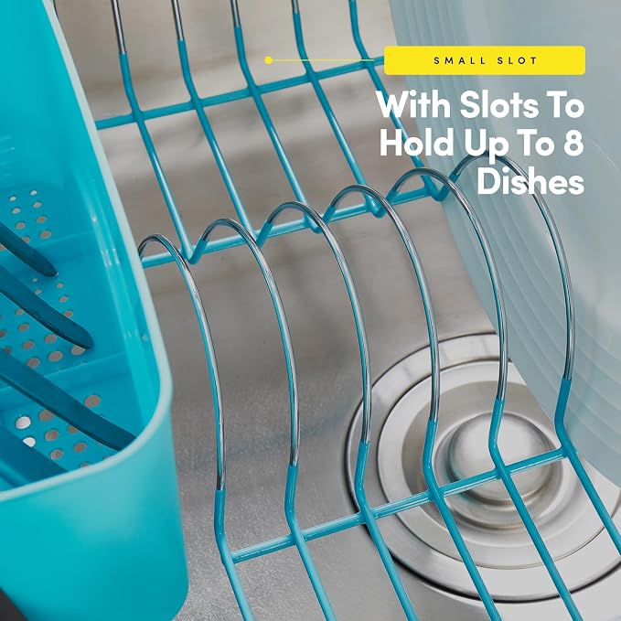 Dish Drying Rack & Cutlery Holder 2 Piece Set - Compact Sink-Fitting Dish Drainer with Rubberized Undercoating, Space-Saving Kitchen Organizer for Plates, Cups, Bowls & Utensils in Sink, Turquoise - Image 5