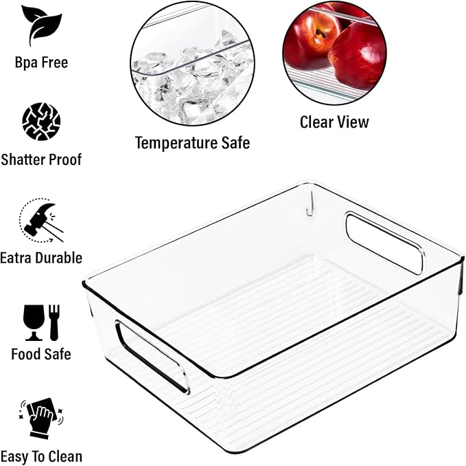 Clear Plastic Storage Bins, Pantry Organizers and Storage or Kitchen Organization and Storage Containers Bins for Organizing, Fridge, Freezer, Bathroom, Pantries, Refrigerator, Cabinet Organizer Bin - Image 3