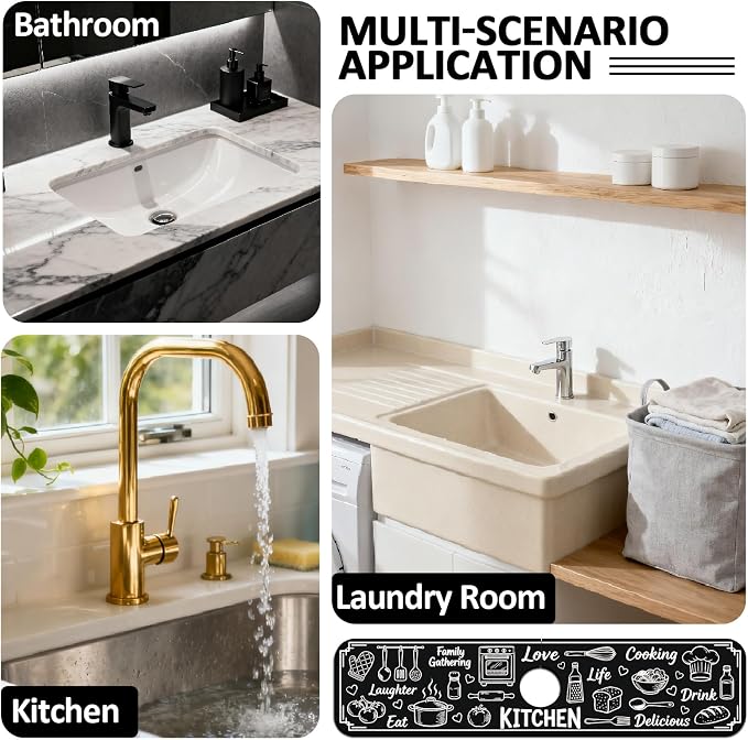2 Pcs Graffiti Pattern Kitchen Sink Splash Guard Faucet Mat | Digital Painting Faucet Mat for Sinks Absorbing Drying Mat for Kitchen Bathroom, 23.6x5.5inch - Image 7