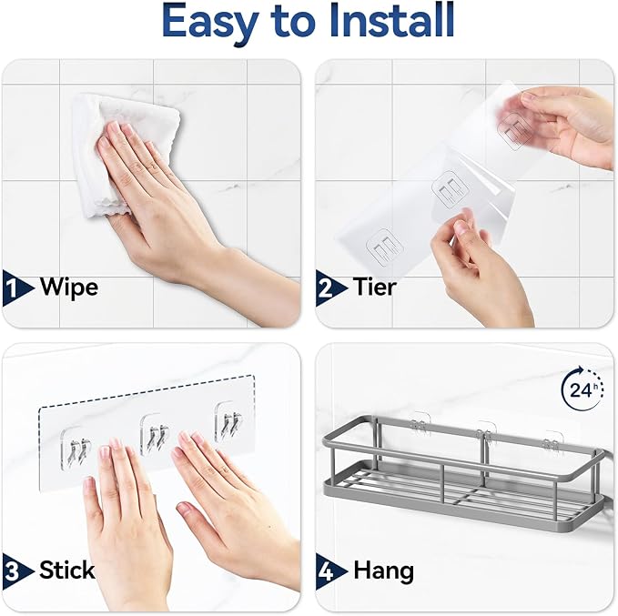 Shower Caddy Adhesive, Rustproof Shower Organizer, Large Capacity Shower Shelves for Inside Shower, No Drilling Bathroom Organizers and Storage for Home Decor （2 Pack Grey） - Image 7