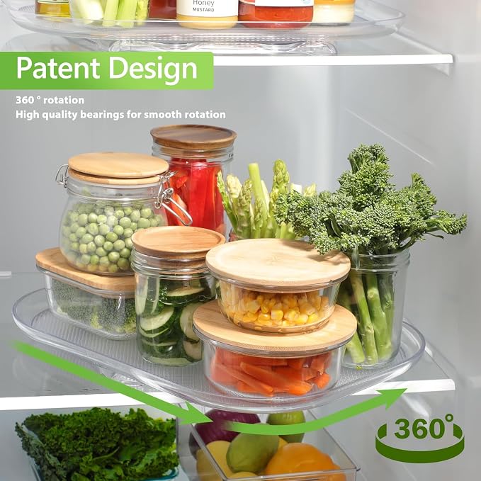 Lazy Susan Organizer Rectangular 15.75 x 11.81in Plastic 360 Degree Rotating Refrigerator Turntable Organizer with Anti Slip Base for Fridge Cabinet Pantry Storage - Image 3