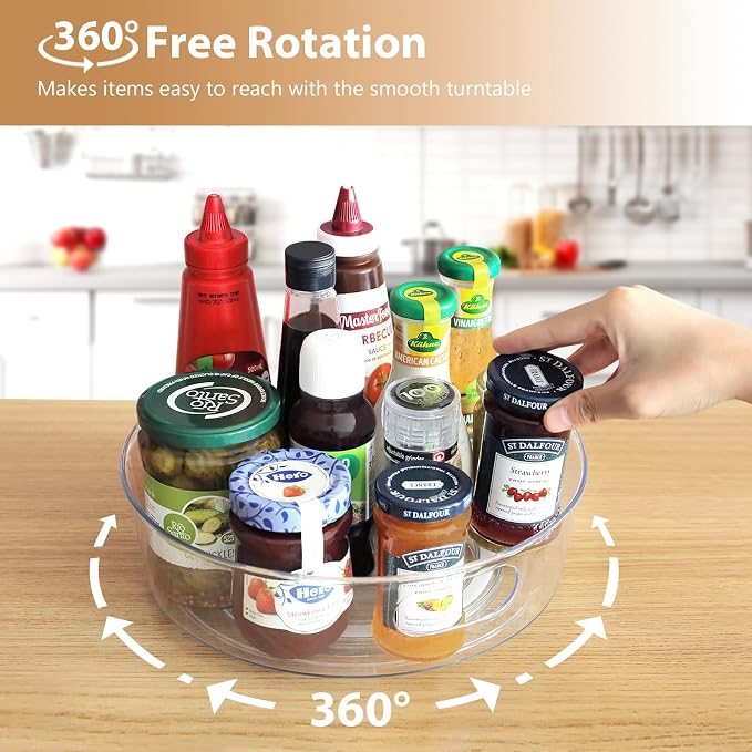 Guzon 3 Pack Lazy Susan Turntable, 11.5" Rotating Organizer with Handles | Pantry Organizers and Storage, Clear BPA-Free Spice Rack for Cabinet, Kitchen, Refrigerator, Table Top, Pantry, Countertop - Image 2