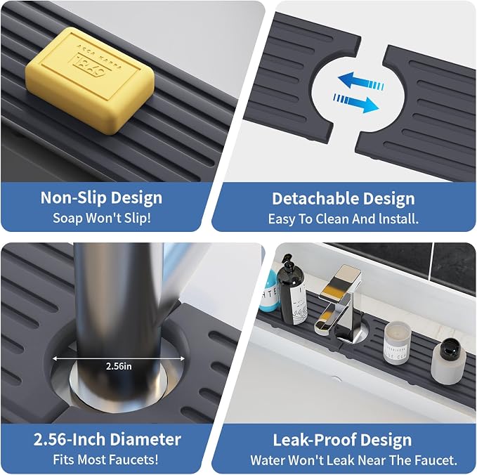 Faucet Mat for Kitchen Sink, Water Absorbent Kitchen Faucet Mat, Durable Sink Splash Guard with Raised Feet, Diatomite Fast Drying Kitchen Sink Faucet Mat, Stone Drying Tray for Bathroom Counter - Image 8