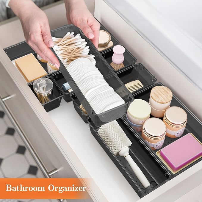 25 PCS Plastic Drawer Organizer, Versatile Organizer Trays & storage Bins | 4-Size Versatile Organizer Trays & storage Bins for Makeup, Jewelry, and Gadgets in Bathroom, Bedroom and Office, Clear Black - Image 6