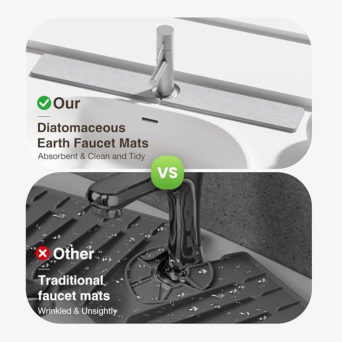 Premium Stone Faucet Mat for Kitchen Sink, 30" x 4" Light Gray | Quick Drying & Water Absorbent, Sink Splash Guard Tray for Prevents Moisture Buildup - Image 6