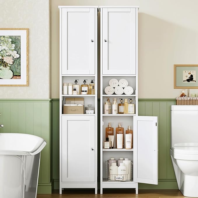 67" Tall Bathroom Cabinet with Adjustable Shelves and Doors, Narrow Bathroom Storage Cabinet for Small Space, Living Room, Entryway, Kitchen, White - Image 4