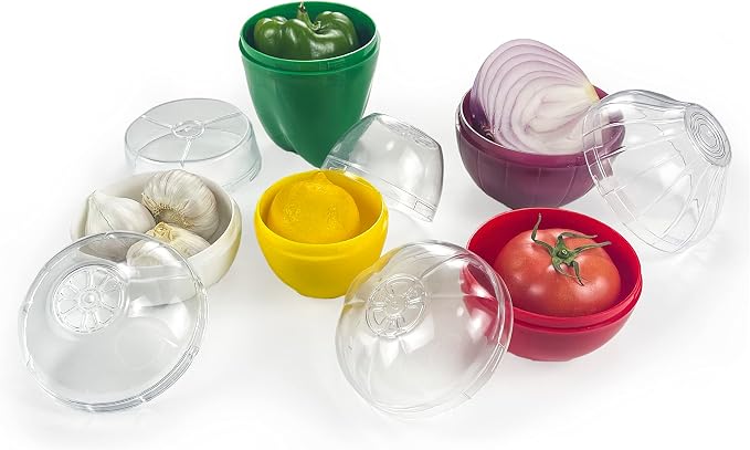 Fruit and Vegetable Shaped Savers Storage Containers for Fridge Vegetable | Magicaleast Onion Tomato Lemon Green Pepper and Garlic Containers - Image 2