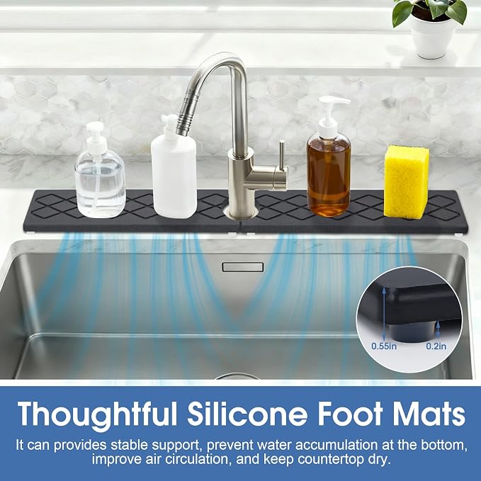 Diatomite Sink Splash Guard, Faucet Mat for Kitchen Sink 30" x 4", Super Absorbent Quick Drying Stone Mat, Faucet Splash Guard for Bathroom Counter, Matte black - Image 7