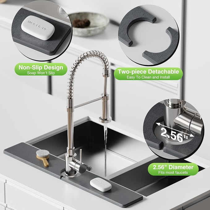 Premium Stone Faucet Mat for Kitchen Sink, 23.6" x 4" Dark Gray | Quick Drying & Water Absorbent, Sink Splash Guard Tray for Prevents Moisture Buildup - Image 5