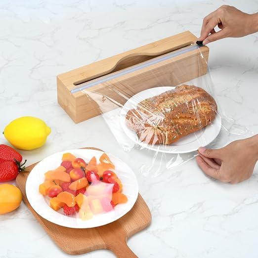 Plastic Wrap Dispenser with Cutter,Cling Wrap with Slide Cutter for Kitchen Storage Organization Holder for 12" Roll - Image 6