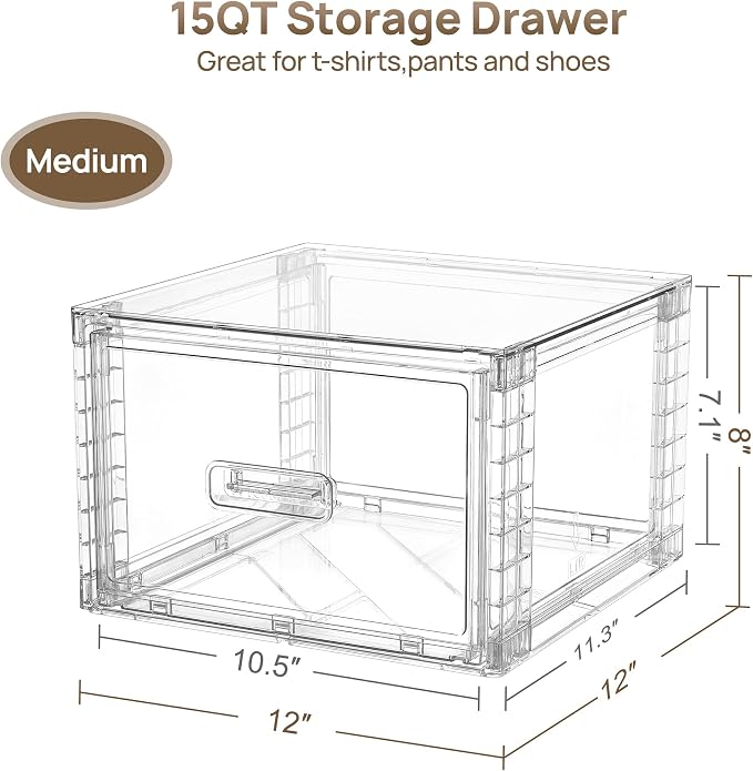 Vtopmart 9 Pack Clear Stackable Storage Drawers 15QT | Easily Assemble Closet Organizers,Plastic Storage Bins for Bathroom,Cabinet,Kitchen Pantry,Under Sink Organization(Medium) - Image 2