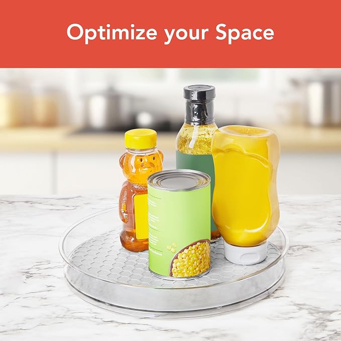 Spectrum Large Lazy Susan Organizer 11 in for Large Cabinet Fridge Pantry Table Shelf Bath Kitchen Organization, Oyster Gray Rotating Turntable Spinning Storage for Condiments Spice Bottles - Image 2