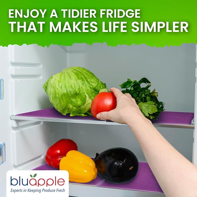 Bluapple FreshMats, Refrigerator Liner, Fridge Drawer Mats, Crisper Life Extender Liner Keeps Produce Fresh Longer, Anti-Bruising, Helps Air Circulation, Washable & Reusable (4-Mats, 12x15, Lavender) - Image 6