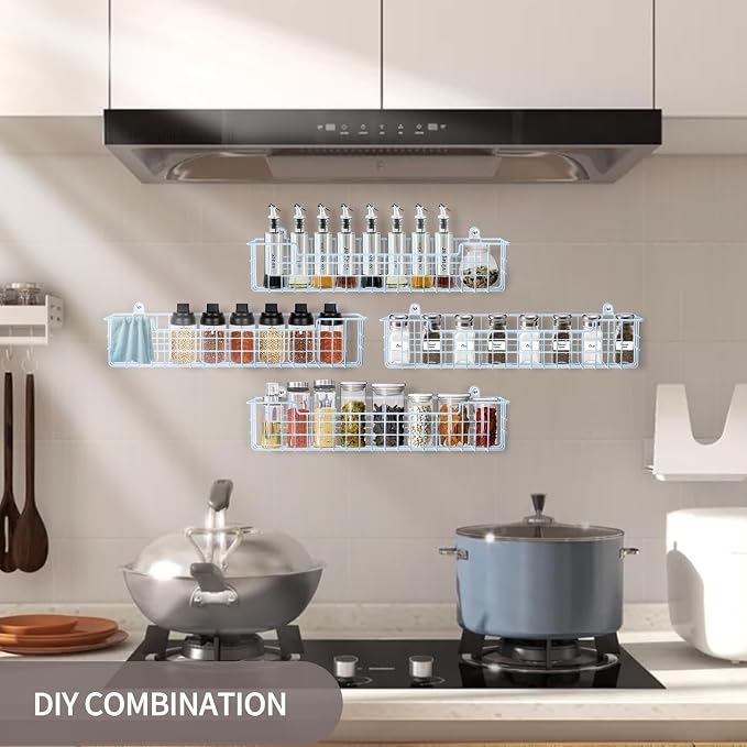 Spice Rack Wall Mount, 4-Pack Seasoning Organizer for Kitchen Storage Organization, Metal Spice Holder Saving Space Shelf for Cabinet, RV, Pantry, Blue - Image 5
