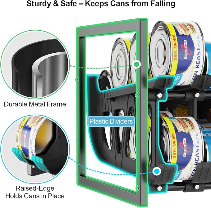 Pantry Can Organizer - Auto-Rolling, Expandable, Holds 120 Cans | Stackable For Walk-in Deep Pantry Shelf, Adjustable Width for Food Cans, Sturdy Metal Frame, Easy Access & Restocking, Black - Image 6