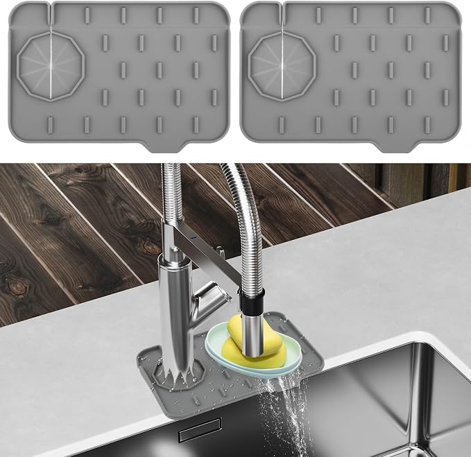 2Pcs Silicone Sink Faucet Splash Guard Mat Sponge Holder 8.3 x 5.3 Inch | Soap Dish Pad Faucet Handle Drip Catch, Sink Protector Tray, with Outlet & Slope, for Bathroom Kitchen Countertop, RV Gadget - Image 8