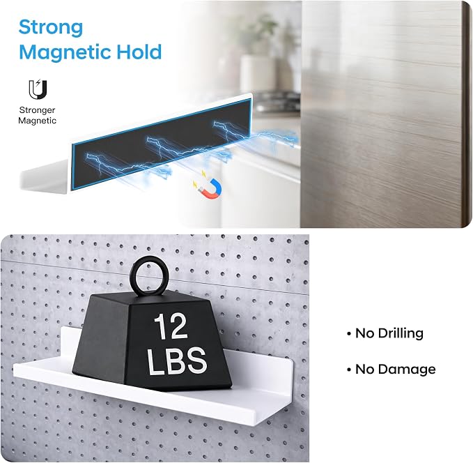 2 Pack 17" Metal Magnetic Bookshelf for Whiteboard, Strong Reusable Magnetic Display Shelf, Holds up to 12 lbs, Storage Organizer for Classroom, Kids Room, Office, Kitchen & Garage - Image 3