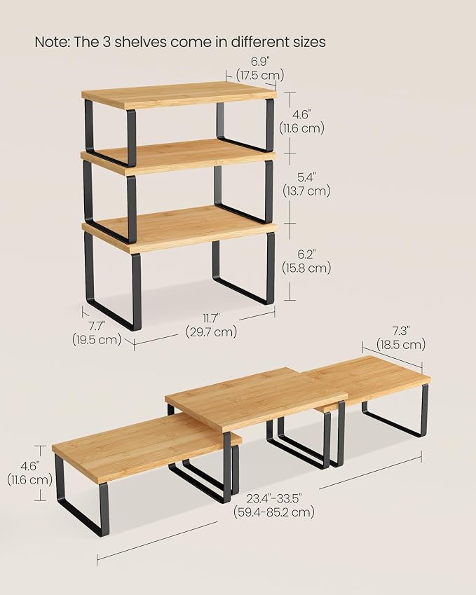 SONGMICS Cabinet Organizer Shelf, Set of 3 Spice Rack, Kitchen Storage | Hidden Litter Furniture, Discreet Cat House, Particleboard, MDF, 31.5x19.5x19.5 in, White, KADIN Collection UPCL013W01 - Image 5