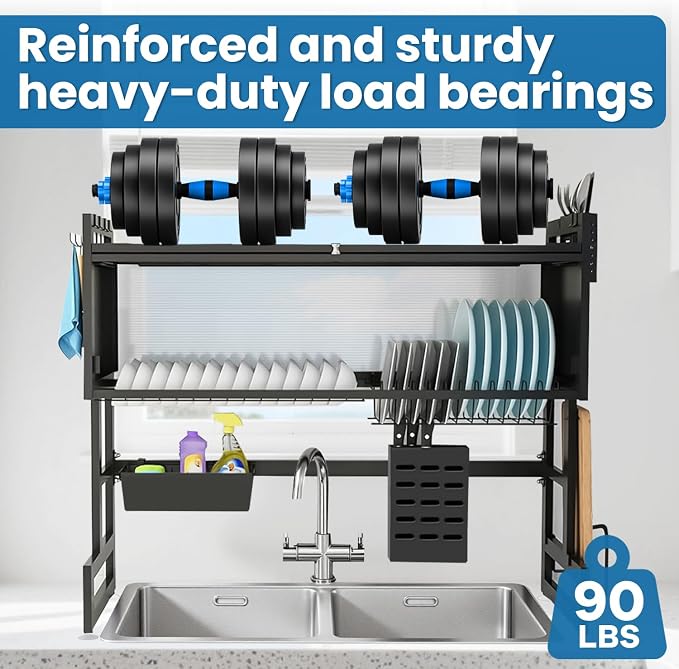 Over the Sink Dish Drying Rack – 3 Tier with Cover, Space-Saving Dish Drainer Organizer for Dishes, Glasses, Bowls & Cutlery, Tidy Kitchen Counter Storage Solution - Image 7