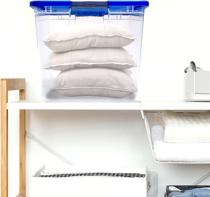 HOMZ Clear Plastic Storage Bin with Secure Latching Blue Lid, 64 Qt, 2 Pack | Heavy-Duty Stackable Containers, Large Organizer Box for Homes, Offices, and Garages - Image 11