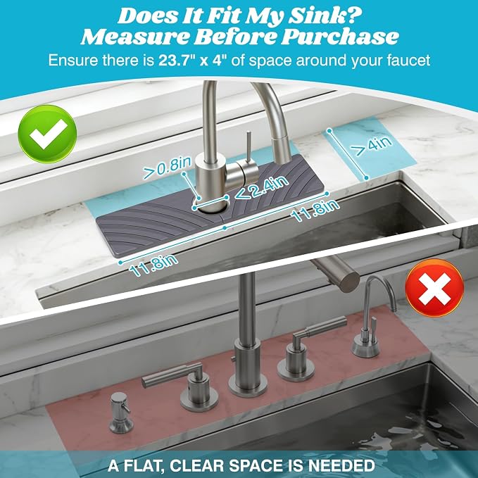 SpaceHacks Stone Faucet Mat for Kitchen Sink 15.7x4 in, Dark Gray | Fast Drying Diatomite Stone Drying Mat, Water Splash Guard, Textured Drainage Sink Protector, Suits Bathroom&Kitchen Counter - Image 2