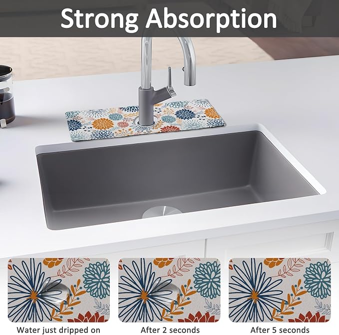 15" X 5.5" Kitchen Sink Splash Guard Faucet Mat Mandala Super Absorbent Fast Drying Faucet Guard & Draining Mat Sink Splash Guard Behind Faucet for Kitchen, Bathroom - Image 3