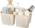 Plastic Portable Shower Caddy Basket with Handle, 3 Compartments, Beige | Storage Organizer with Drain Holes, Sturdy and Durable For Bathroom, Kitchen, College Dorm, Sink, Camping by UUJOLY
