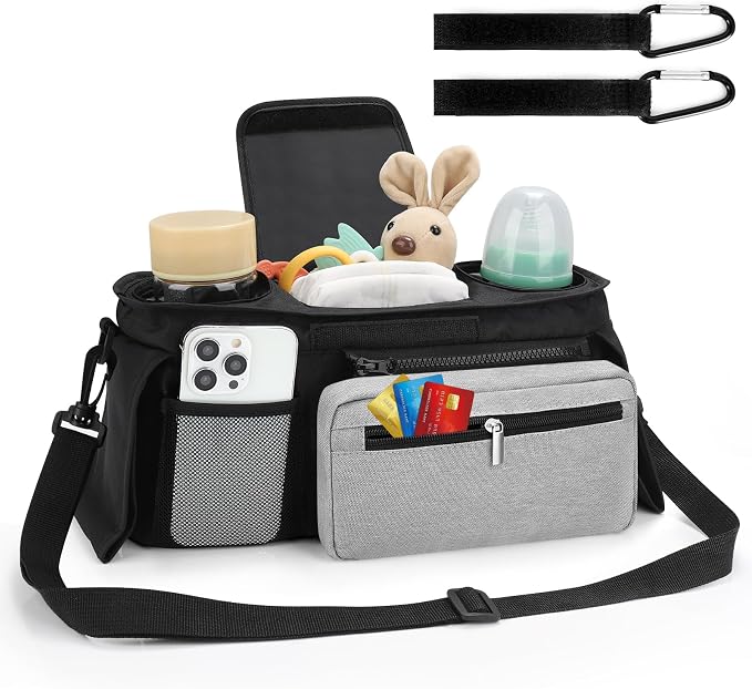 Accmor Universal Stroller Organizer with Insulated Cup Holder Detachable Phone Bag and Shoulder Strap,Stroller Bag Caddy Organizer for Uppababy, Baby Jogger, Britax Strollers - Image 2