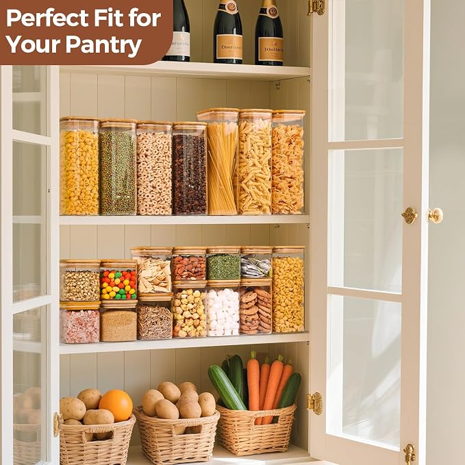 ComSaf 1.2 QT Glass Storage Containers with Lids, Glass Jars with Lids, Clear Food Jar, Square Canister Set of 6, Pantry Organizers and Storage for Cookie Flour Oat Pasta Tea Coffee Bean (Pack of 2) - Image 5