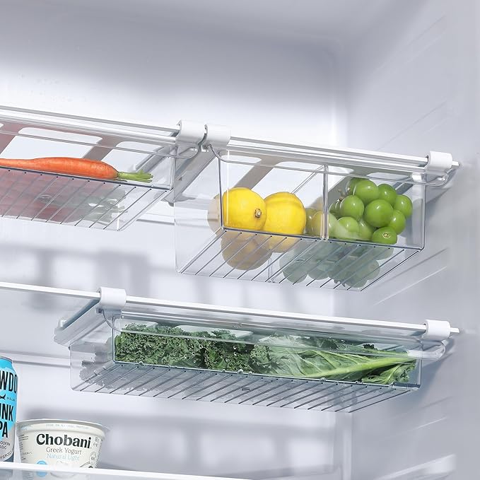 Pull-Out Fridge Drawer Organizer - Under Shelf Storage Bins for Refrigerator Organization for Fruits Vegetables, Cheese & Deli (3.35" Height x 8.66" Width + dividers) - Image 6