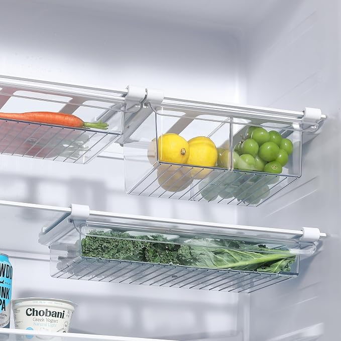 Pull-Out Fridge Drawer Organizer - Under Shelf Storage Bins for Cheese Slices, Deli Meat & Small Items - Space Saving Refrigerator Organizer (2" Height x 8.66" Width) - Image 5