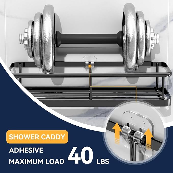 14-Pack Shower Caddy Adhesive Replacement - Transparent Shower Adhesive Strips, No Drilling Hooks for Bath Storage Shelves, Kitchen Racks, Basket & Soap Holder - Image 2